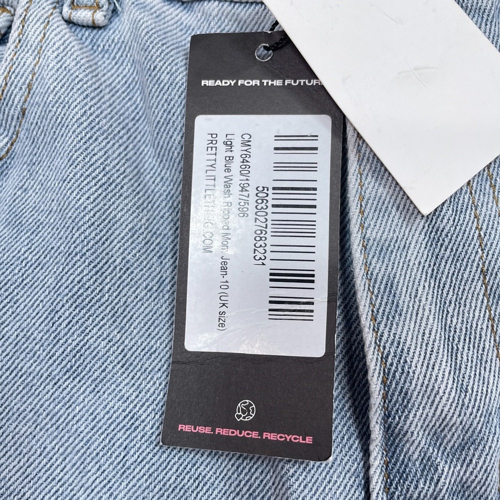 Pretty Little Thing Mom Jeans Women's Size 6 High Waist Ripped Light Wash NEW - Picture 7 of 12